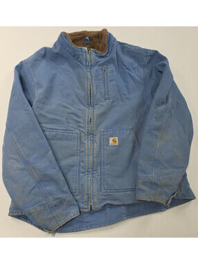 Vintage Carhartt WJ022 FHB Blue Womens 2XL Jacket Sherpa Lined Duck Coat Worn